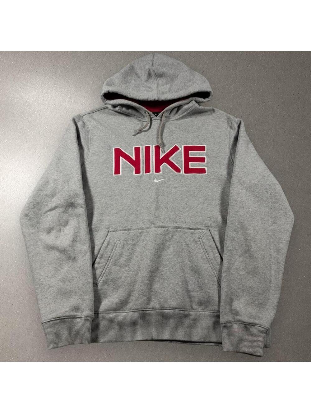 y2k nike center swoosh gray and red spellout hoodie - men's large! - Picture 1 of 6